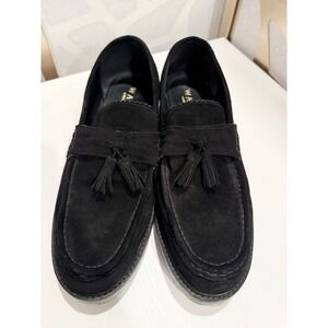 Walk London Arrow Woven Tassel Loafers Stone Suede Black Shoes Size 11 Men's EUC